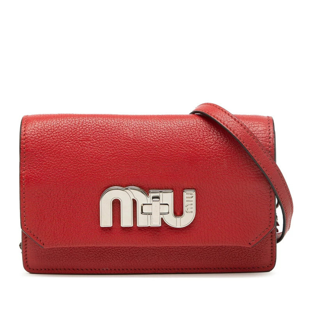Miu Miu red Goatskin Madras Miu Logo Crossbody Bag textured leather